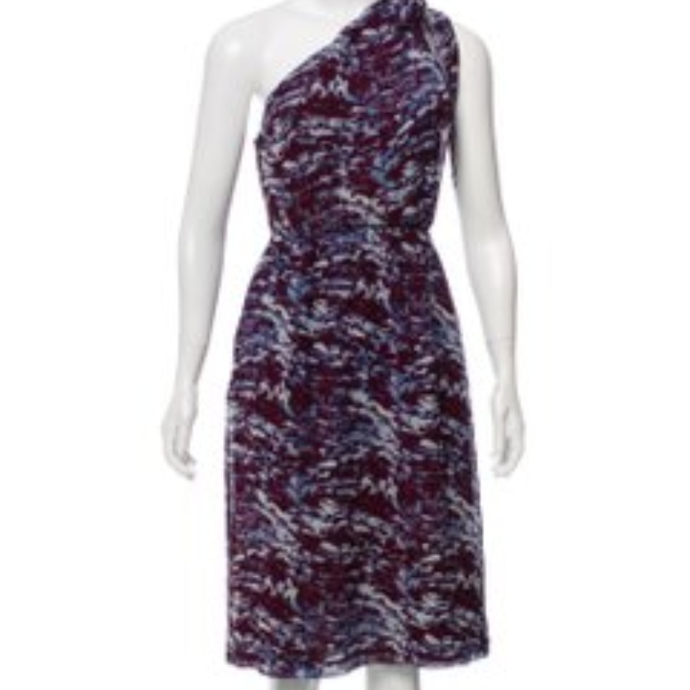 Rachel Comey one shoulder purple print silk dress